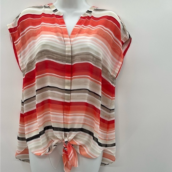 Chico’s Orange, White & Black Striped Blouse – Size 1 (S/M) - Picture 3 of 9
